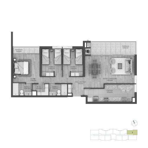 Planta 3D + 2B Cocina Tradicional / M3 Maipú - Socovesa