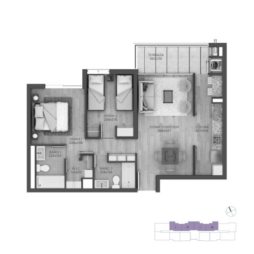 Planta 2D + 2B Cocina Semi-Integrada / M3 Maipú - Socovesa