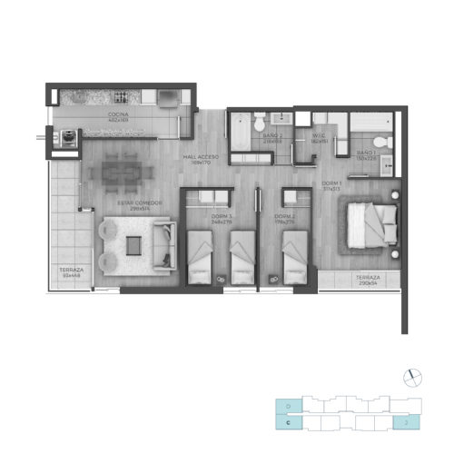 Planta 3B + 2B Cocina Tradicional / M3 Maipú - Socovesa