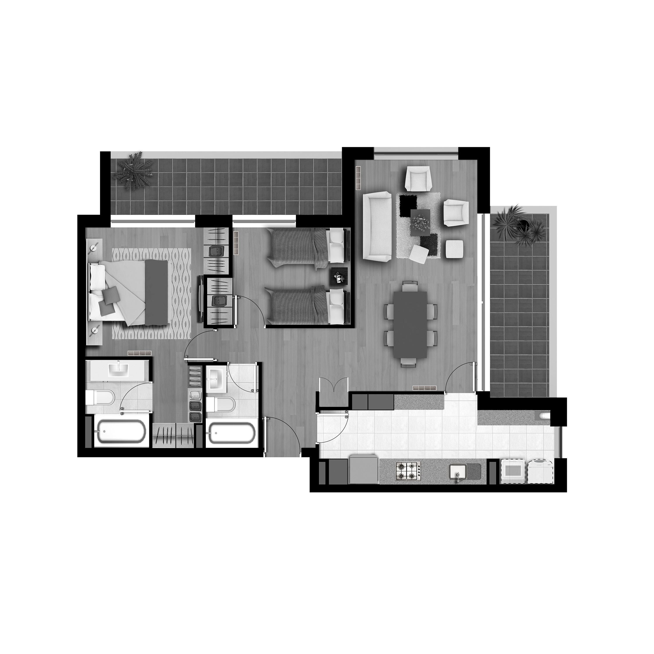 Planta Departamento B / Terraza Mirador - Socovesa